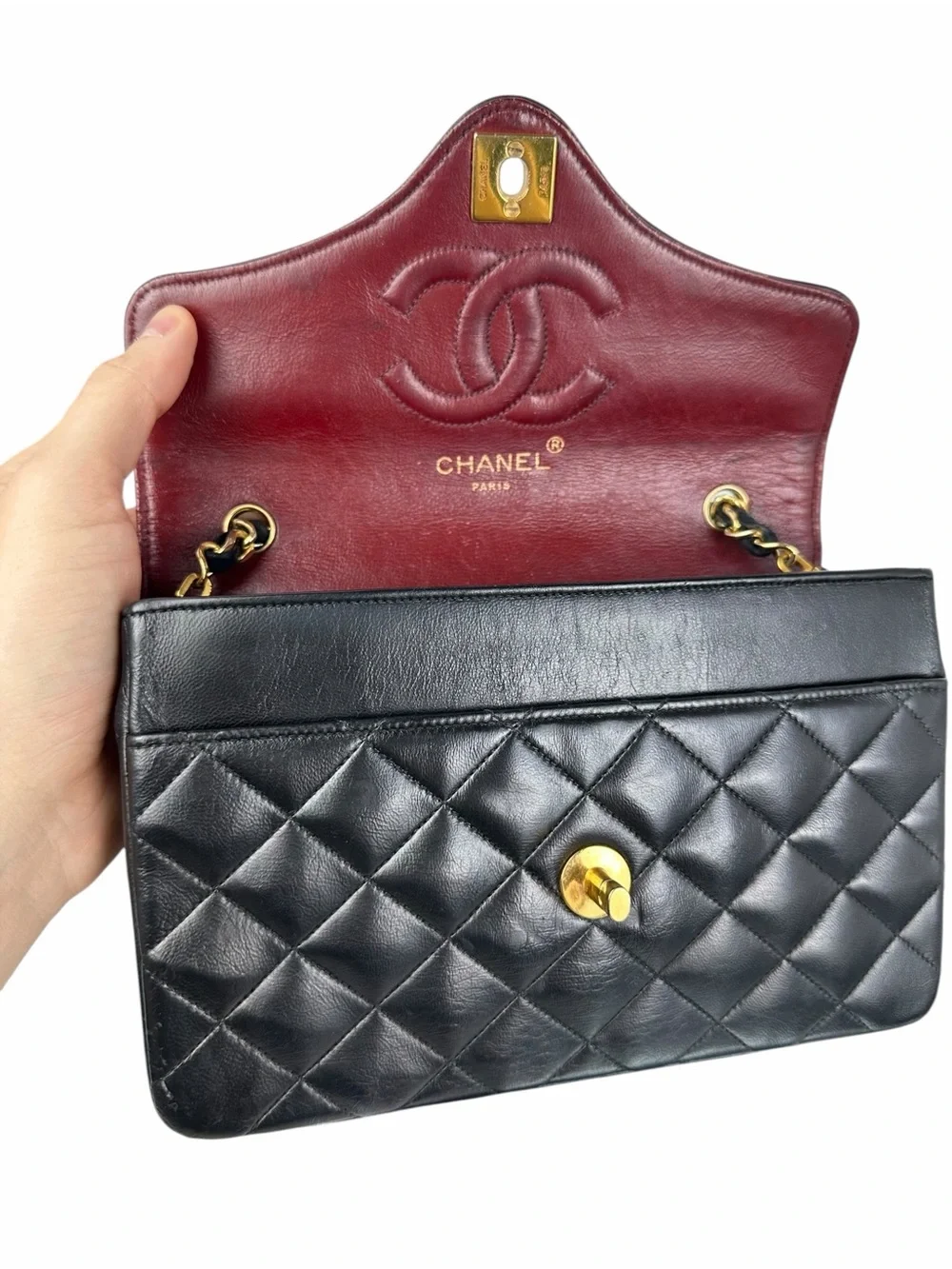 CHANEL CC MINI LAMBSKIN LEATHER FLAP BAG 24KT PLATED